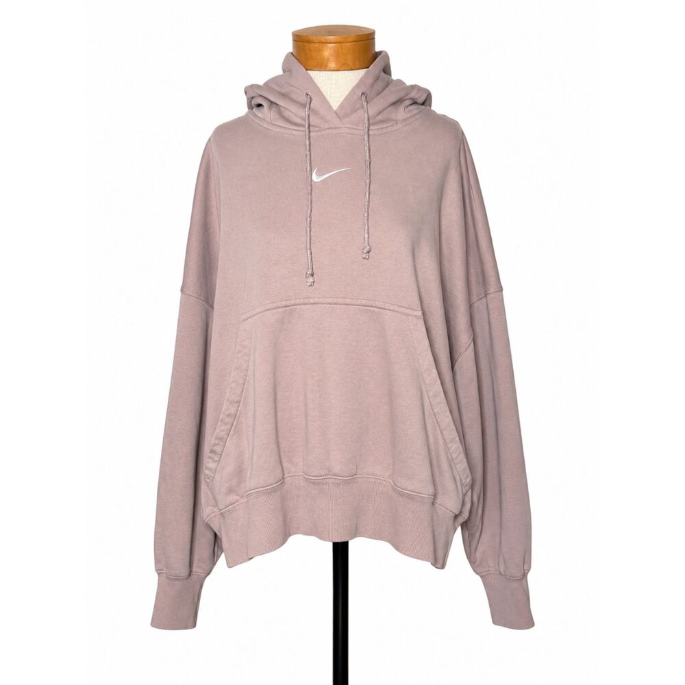 Nike Oversized Phoenix Cropped Hoodie Size Large Taupe Drop Shoulder Sweatshirt